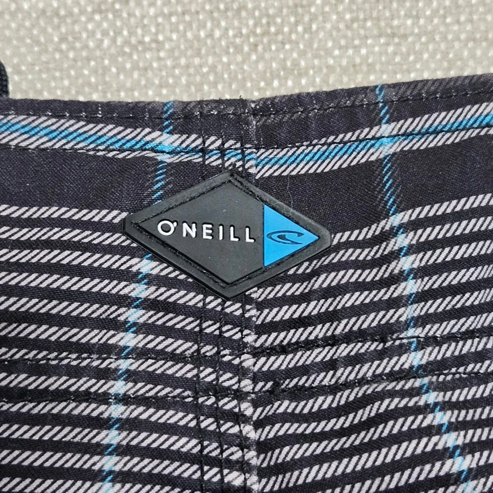 ONeill Mens Plaid Board Shorts Black White Blue Cargo Pocket Size 36‎ 14106702